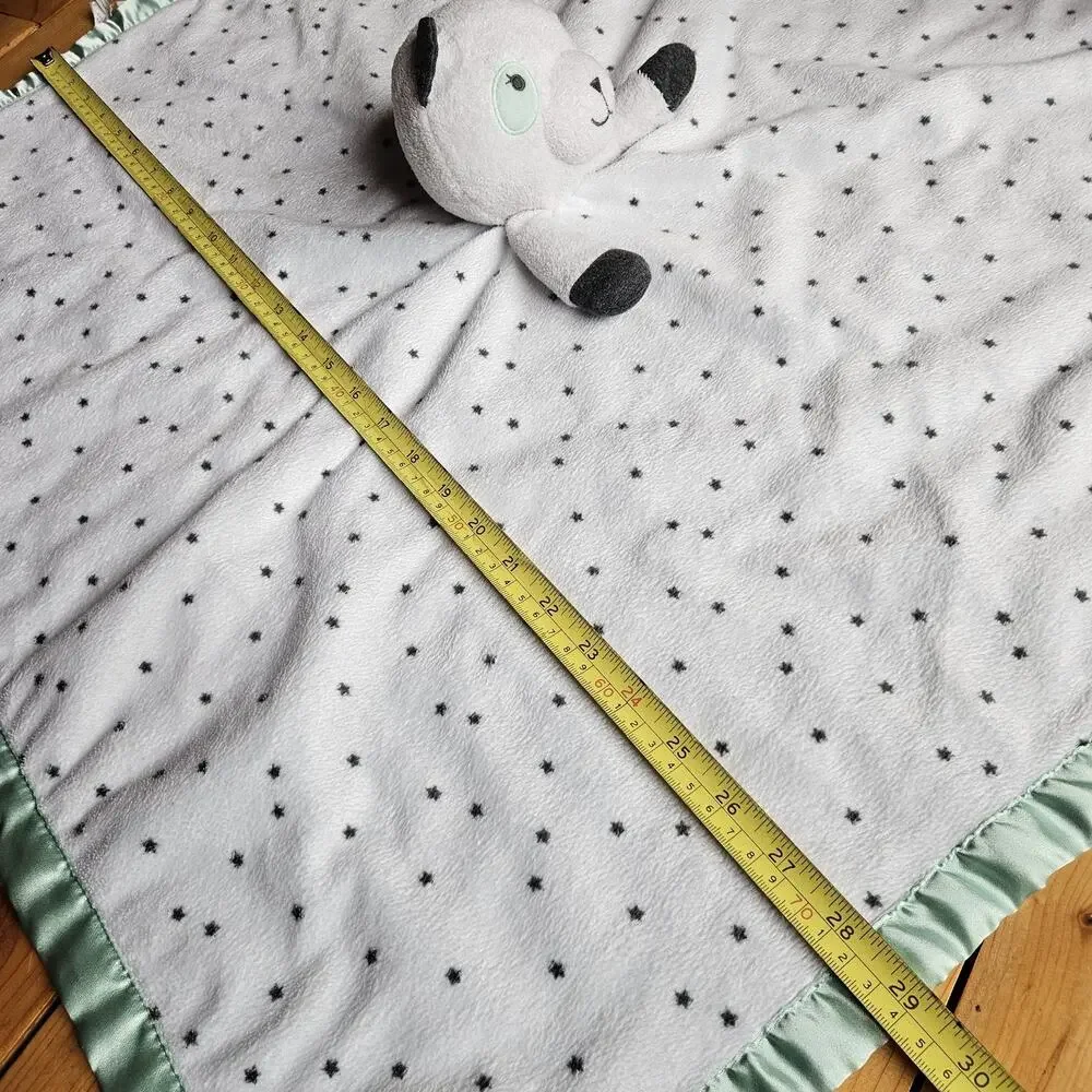Cloud Island Panda Bear Lovey Mint Green White Stars Satin Baby Security Blanket